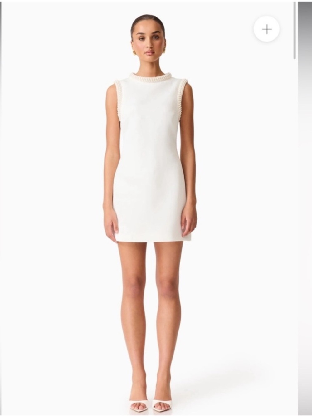 elliatt sia white pearl detail high neckline satin shift mini dress size XXS NEW